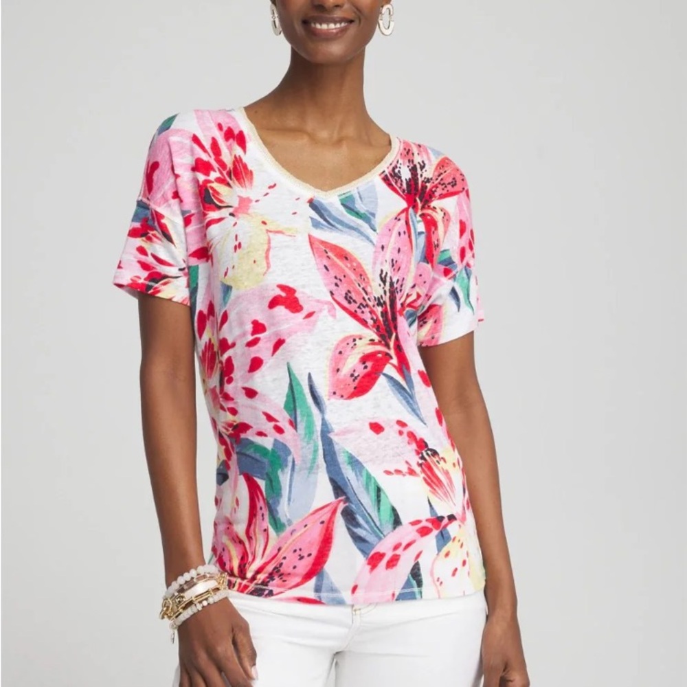 Chico's Vibrant Floral Short Sleeve Tee